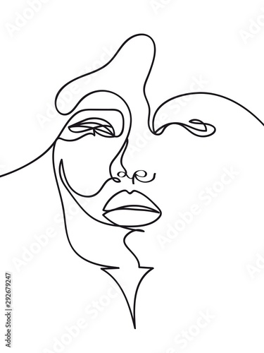 Woman Face Continuous Line Drawing One Line Abstract Portrait