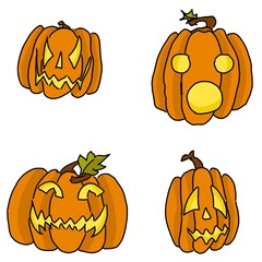 four evil pumpkins orange doodles for holiday