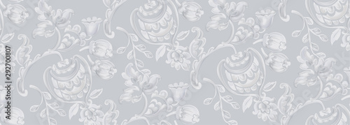 Rococo texture pattern Vector. Floral nament decoration. Victorian engraved r...