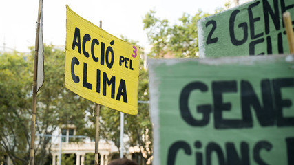 Wall Mural - Barcelona, Catalonia. Thousands of people took to the streets as part of the worldwide movement. Global Climate Strike, international, protests and action against climate change. 