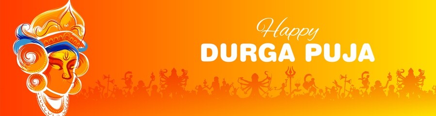 illustration of Goddess in Happy Durga Puja Subh Navratri Indian religious header banner background