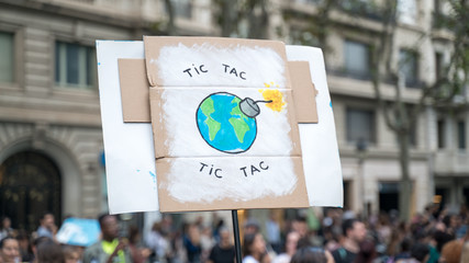 Wall Mural - Barcelona, Catalonia. Thousands of people took to the streets as part of the worldwide movement. Global Climate Strike, international, protests and action against climate change. 