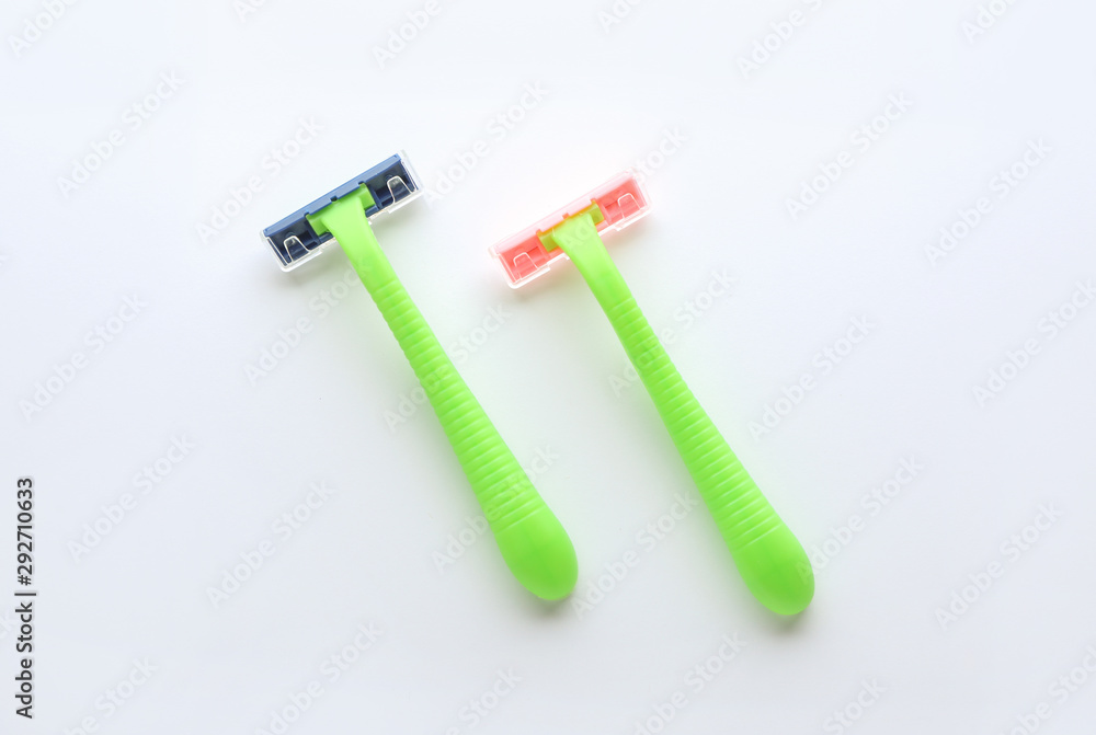 Razors for hair removal on white background