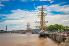 Sedov And Kruzenshtern Russian Four-masted Barques Sail Training Ships Moored To The Quays Of The Garonne River During The "Bordeaux Fete Le Fleuve" Celebration