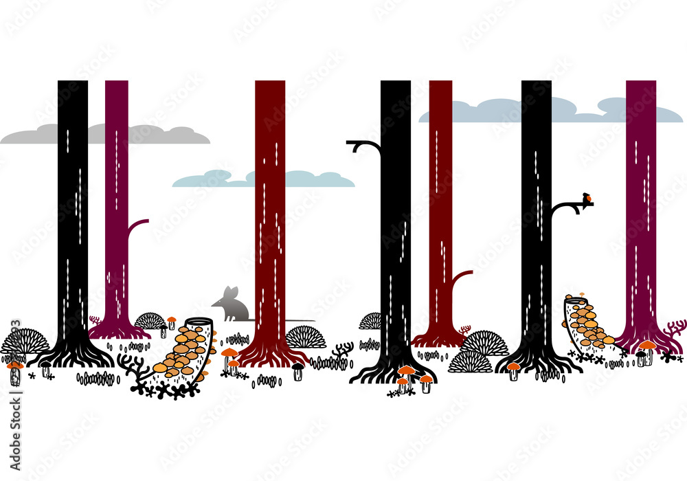 Color graphic drawing, flat forest horizontal seamless pattern, with ...