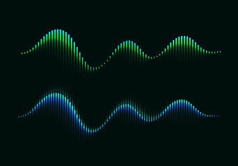 Fototapete - Two Colorful Modern Equalizers. Aurora Borealis Vector Illustration. Music Waves Concept Symbols.