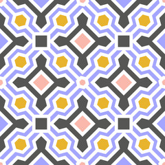 Poster - Vector Tile Seamless Pattern with Geometric Ornaments. National Traditional Ceramic design. Texture for Wallpaper