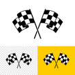 Checkered race flags crossed. Two start or finish flags in a cross. Automotive or sport attribute. Solid fill objects.
