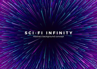 Wall Mural - sci-fi universe infinity. abstract background travel through time and space. futuristic neon poster.