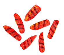 grilled sliced red bell pepper isolated on white background. Top view.