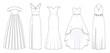 Set of long prom dresses and fashion stylish gala dress collection template, fill in the blank apparal dance celebrition party gown various styles