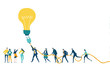 © IRStone - Group of business people and support going to plug the light bulb. Working together. Brightening idea. Developing, taking a risk, support and solving the problem business concept illustration.