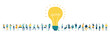 © IRStone - Lots of people around the big light bulb. Research, internet, big data idea, Availability of knowledge, Developing, taking a risk, support and solving the problem business concept illustration.