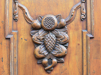 Old wooden doors. Detail of the decor.