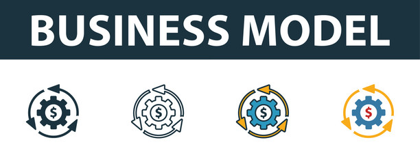 Wall Mural - business model icon set. premium symbol in different styles from startup icons collection. creative 
