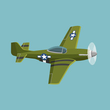 Legendary WWII American Fighter Aircraft. Single Piston Engine War Machine Vector Illustration