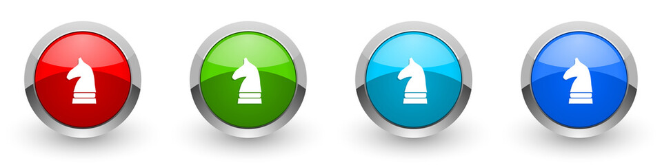 Leinwandbilder - Chess horse silver metallic glossy icons, red, set of modern design buttons for web, internet and mobile applications in four colors options isolated on white background