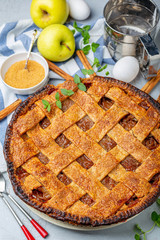 Wall Mural - Delicious traditional apple pie with cinnamon.