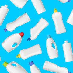 Poster - Realistic Detailed 3d White Blank Detergent Bottles Seamless Pattern Background. Vector