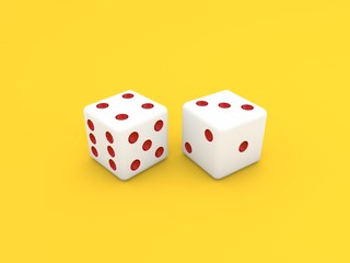 Casino dice on a yellow background. 3d render illustration.