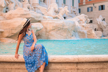Young Beautiful Girl Near Fountain Fontana Di Trevi With City Map