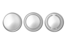 Vector 3d Realistic Silver Metal Blank Coin Icon Set Closeup Isolated On White Background. Design Template, Clipart Of Gold Money, Medal, Currensy For Mockup. Financial, Business Concept. Top View