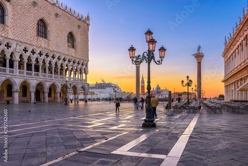 Sunrise view of piazza San Marco, Doge's Palace (Palazzo Ducale) in Venice, I...
