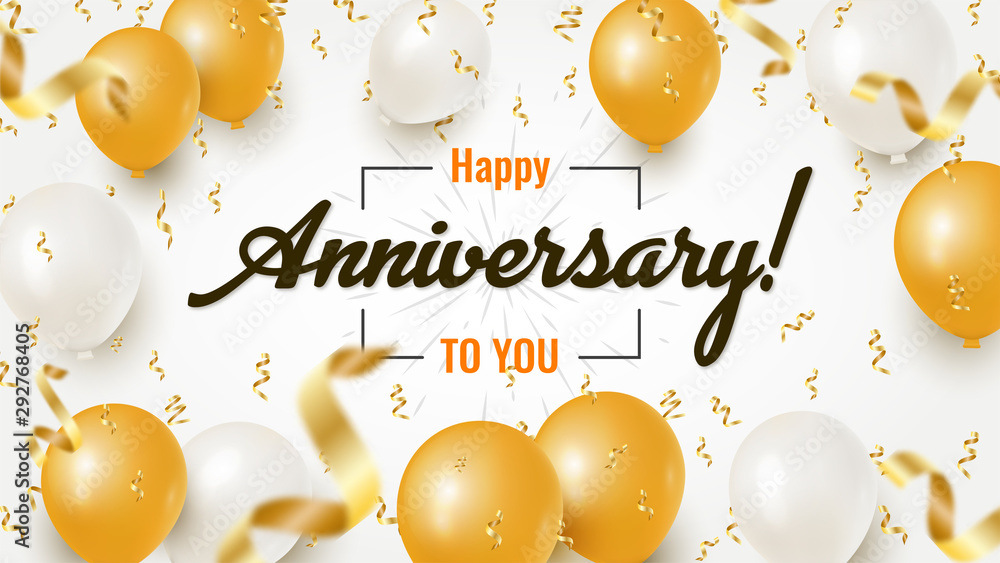 Happy Anniversary celebration design with realistic golden and white ...