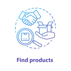 Sticker - Find product blue concept icon. Dropshipping service idea thin line illustration. Searching and buying goods. Online shopping. Delivering package to customer. Vector isolated outline drawing