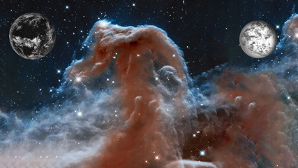 Wall Mural - earh planets frozen and alive near the horsehead nebula upper ridge illuminated by sigma orionis. sc