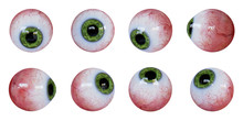 Set Of Human Eyeballs With Green Iris Isolated On White Background