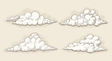Wall Mural - Engraved retro clouds collection