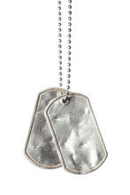 Old And Worn Blank Military Dog Tags With Chain Isolated On White