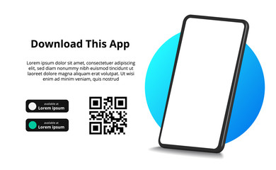 page banner advertising for downloading app for mobile phone, smartphone. download buttons with scan