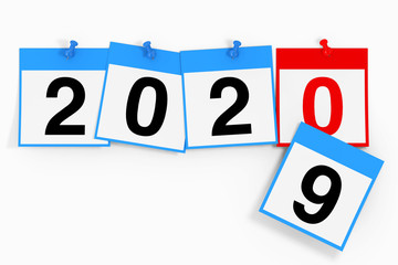 Aufkleber - New 2020 Year Start Concept. Calendar Sheets with 2020 New Year Sign. 3d Rendering