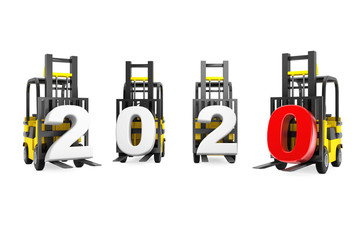 Aufkleber - Forklift Trucks with 2020 New Year Sign. 3d Rendering