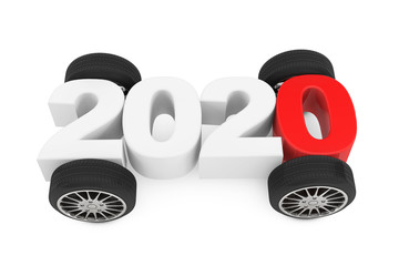 Poster - 2020 Year Concept with Car Wheels. 3d Rendering