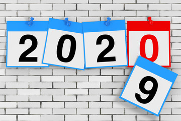 Aufkleber - New 2020 Year Start Concept. Calendar Sheets with 2020 New Year Sign. 3d Rendering
