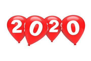 Poster - New Year Concept. Red Christmas Balloons with 2020 Sign. 3d Rendering