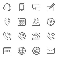 Wall Mural - Contact line icons set. linear style symbols collection, outline signs pack. vector graphics. Set includes icons as support headset, telephone call, calendar, email envelope, location pin, web page