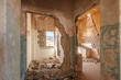building ruin interior, inside destroyed home / house