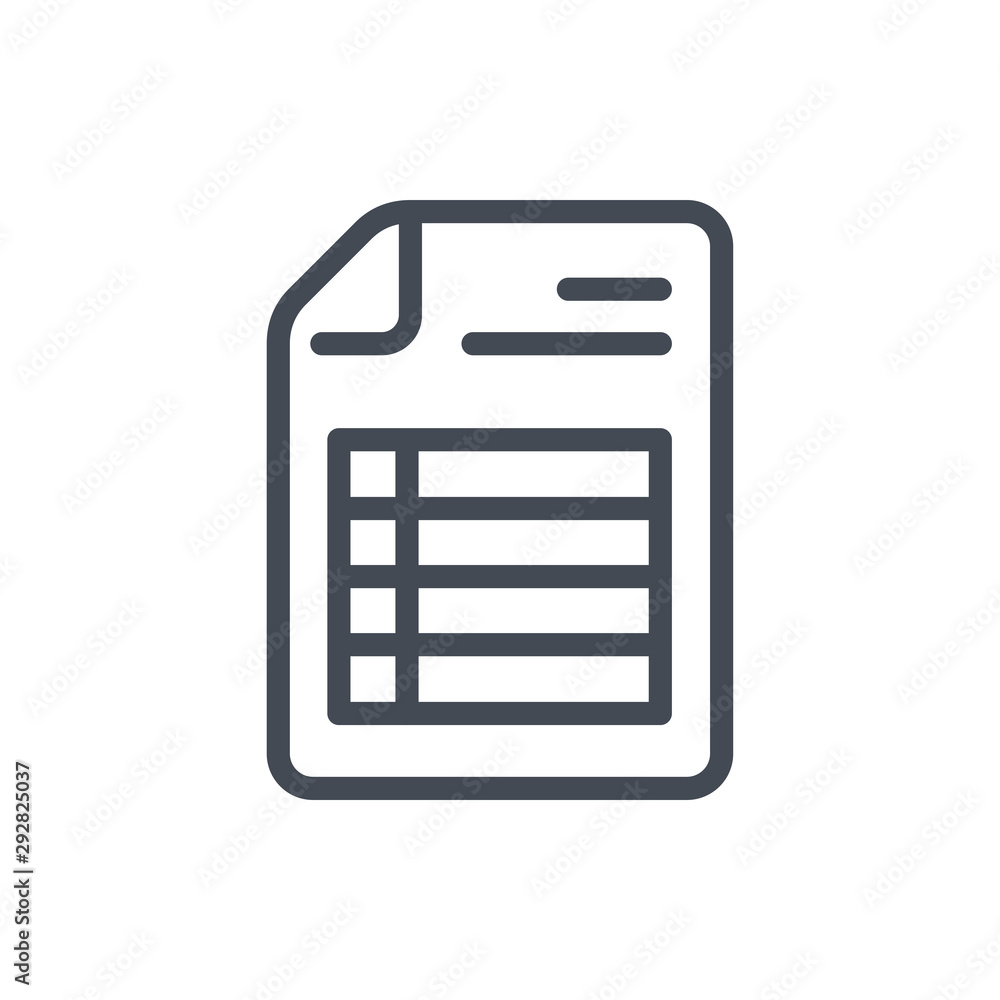 Document with spreadsheet line icon. File with pivot table page vector ...