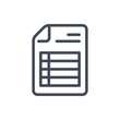 Document with spreadsheet line icon. File with pivot table page vector outline sign.