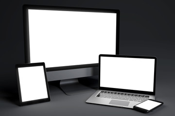 Mock up of devices on a dark background - 3d rendering