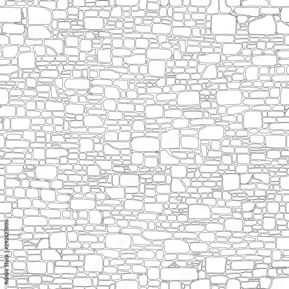 Rock or stone wall background, line design. Seamless pattern. Editable ...