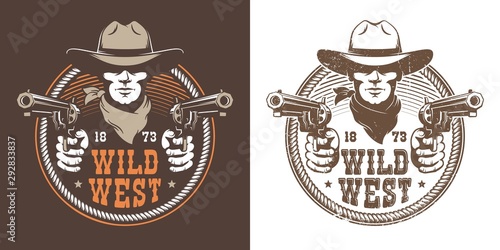 Fotografía Cowboy with guns - wild west vintage logo