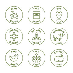 Wall Mural - vector logo design templates and emblems in simple line style - fresh farm products