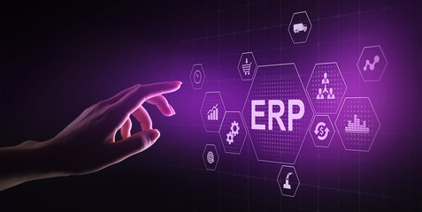 ERP - Enterprise resource planning business and modern technology concept on virtual screen.