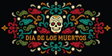 Dia De Los Muertos. Mexican Sugar Skull With Letters And Ornament