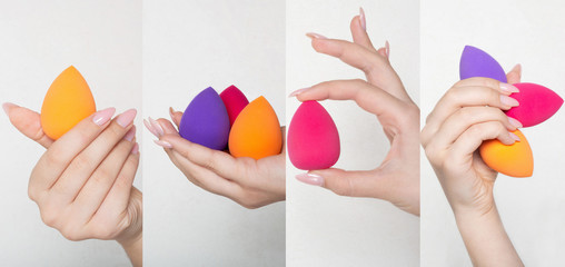 Sticker - Set of different beauty blenders on grey background